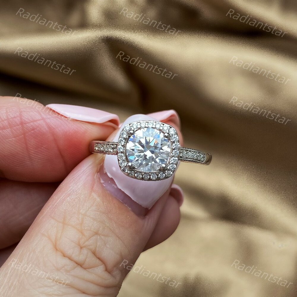 NEW Certified 1 ct. t.w. Moissanite Square Oval Halo Ring - Picture 4 of 8